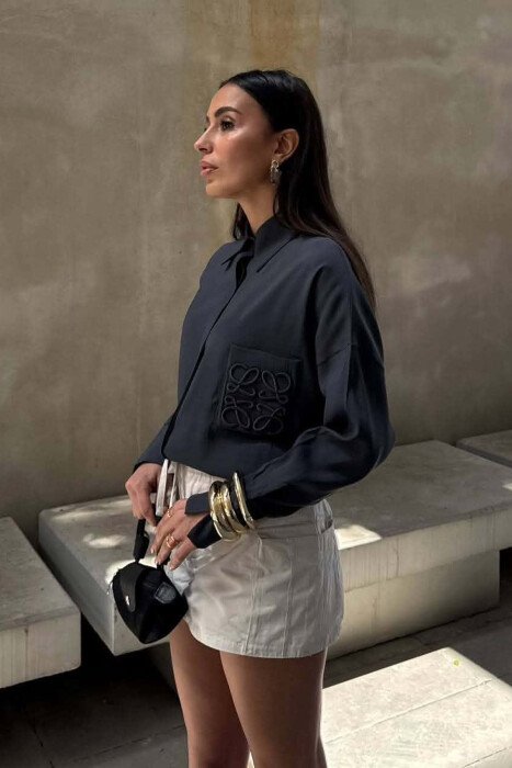FRONT POCKET ONE COLOR WOMAN SHIRT DARK GREY/GEE - 4