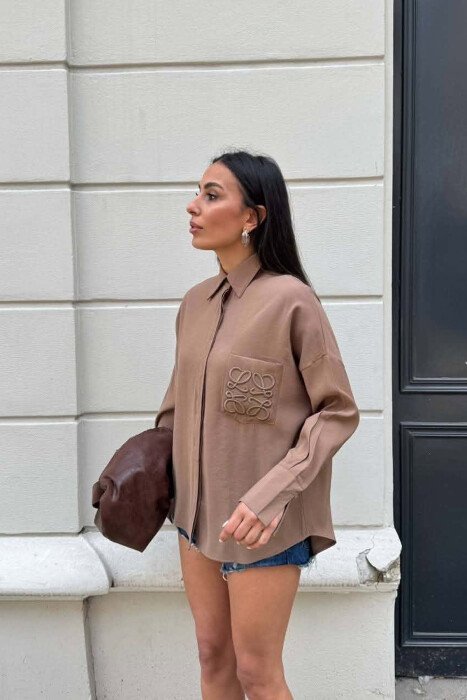 FRONT POCKET ONE COLOR WOMAN SHIRT LIGHT BROWN/KAZB - 2