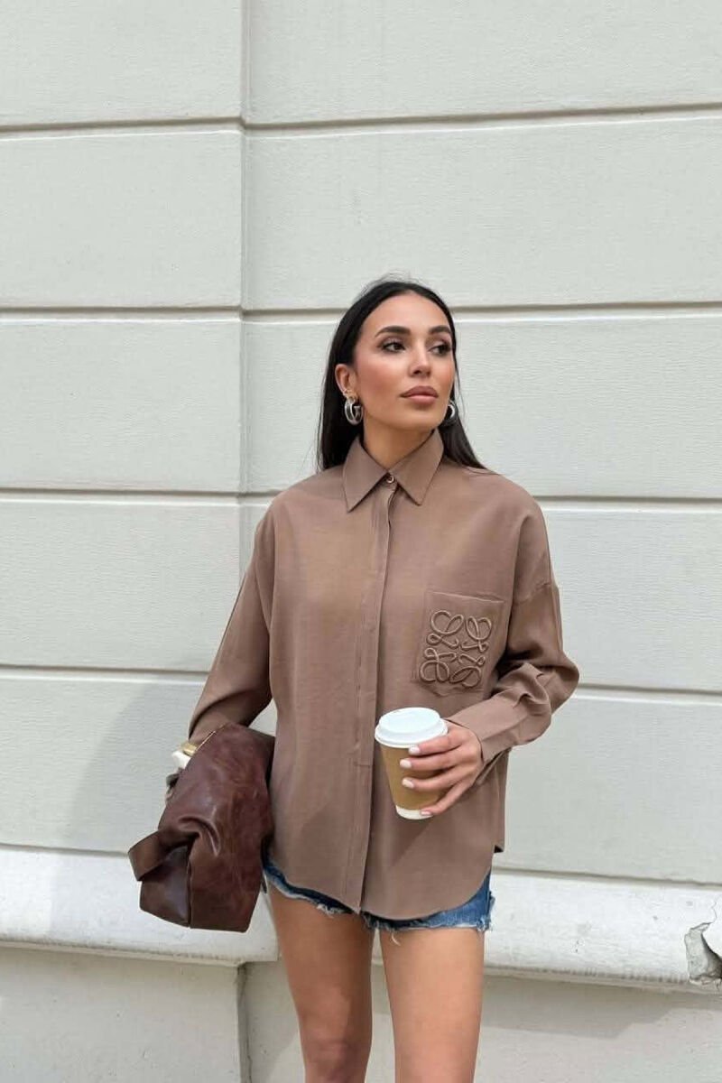 FRONT POCKET ONE COLOR WOMAN SHIRT LIGHT BROWN/KAZB - 3