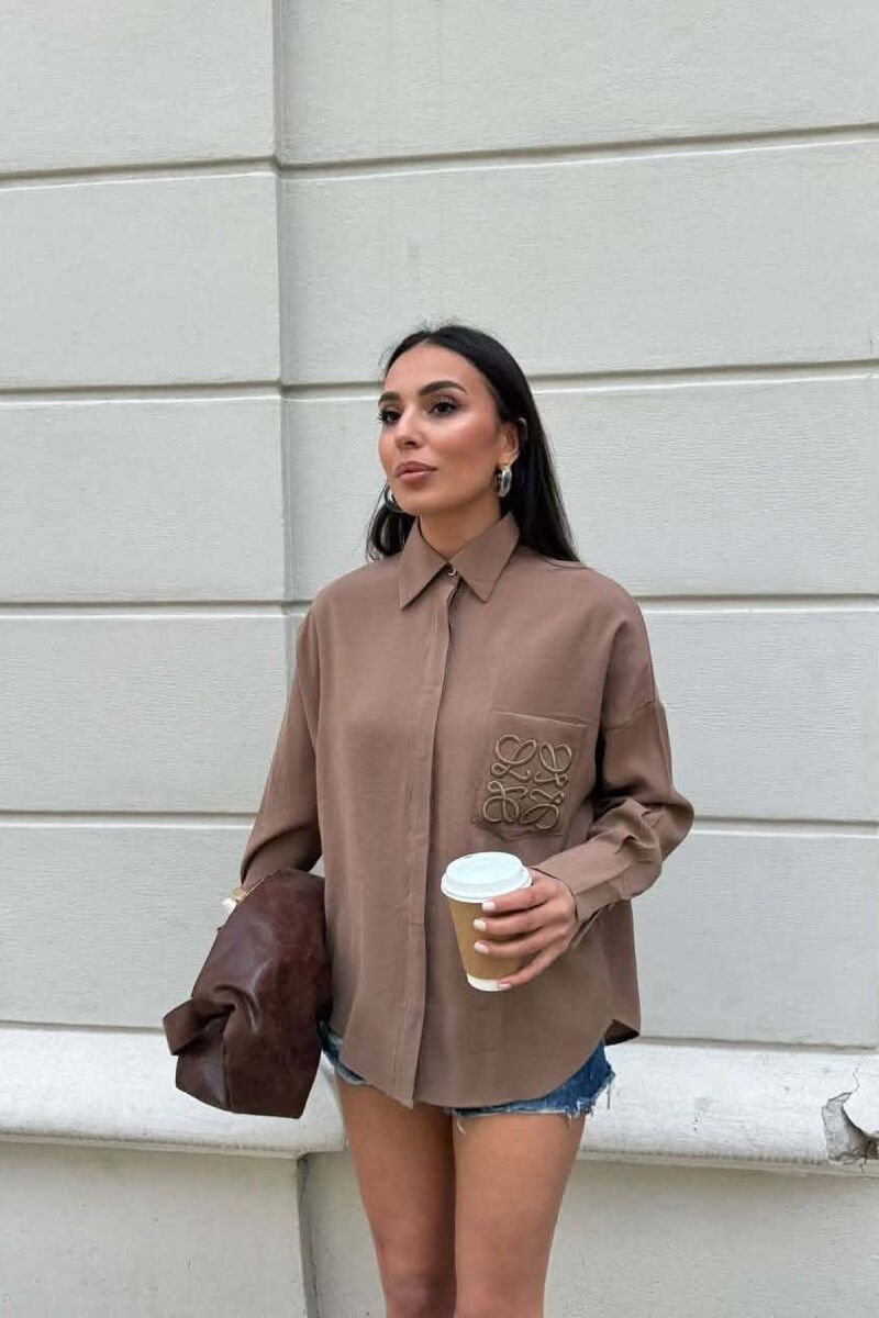FRONT POCKET ONE COLOR WOMAN SHIRT LIGHT BROWN/KAZB - 4