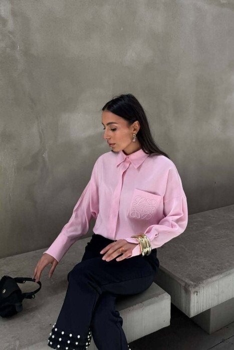 FRONT POCKET ONE COLOR WOMAN SHIRT PINK/ROZE - 2