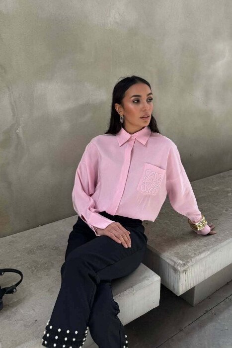 FRONT POCKET ONE COLOR WOMAN SHIRT PINK/ROZE - 3