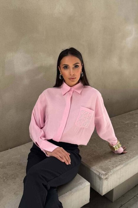FRONT POCKET ONE COLOR WOMAN SHIRT PINK/ROZE - 4