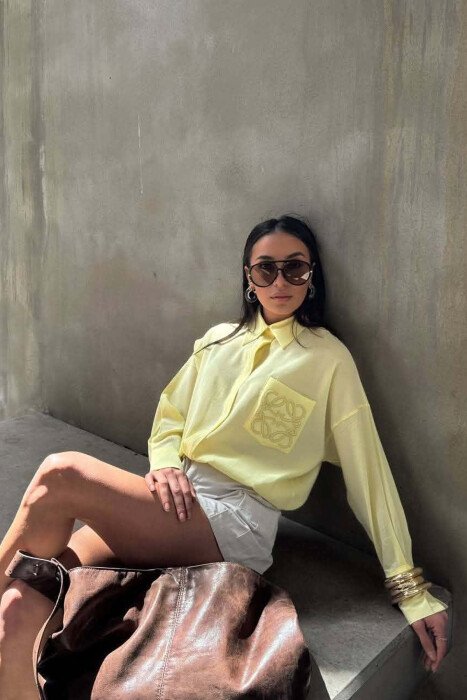 FRONT POCKET ONE COLOR WOMAN SHIRT YELLOW/E VERDHE 