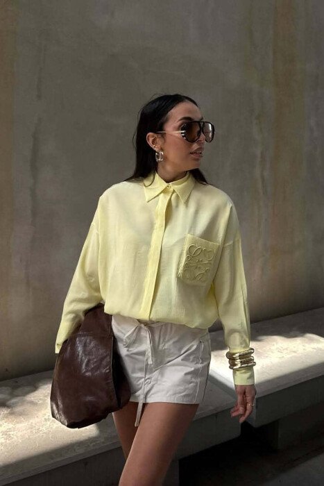 FRONT POCKET ONE COLOR WOMAN SHIRT YELLOW/E VERDHE - 2