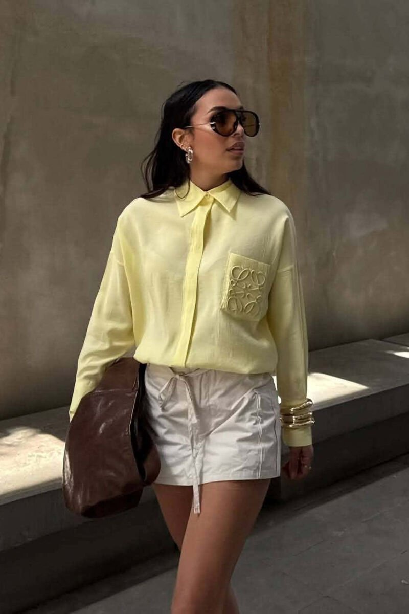 FRONT POCKET ONE COLOR WOMAN SHIRT YELLOW/E VERDHE - 4