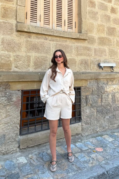 FRONT POCKET SHIRT + SHORTS WOMAN SET BEIGE/BEZHE - 6