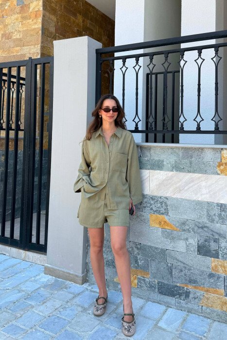 FRONT POCKET SHIRT + SHORTS WOMAN SET OLIVE/ULLI - 1