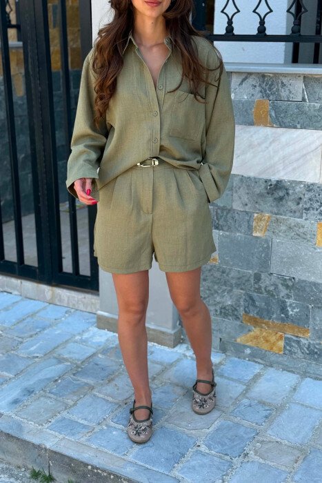 FRONT POCKET SHIRT + SHORTS WOMAN SET OLIVE/ULLI - 3