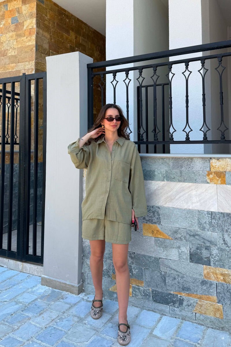 FRONT POCKET SHIRT + SHORTS WOMAN SET OLIVE/ULLI - 5