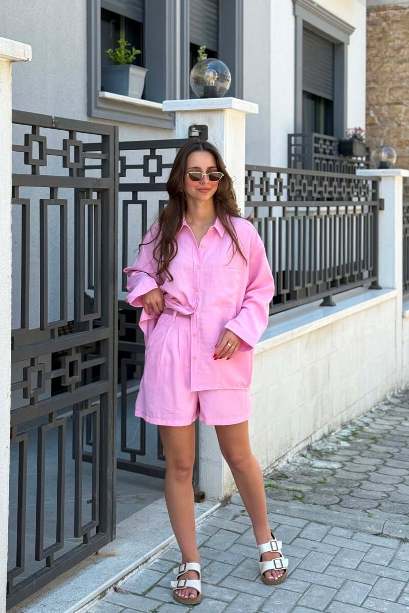 FRONT POCKET SHIRT + SHORTS WOMAN SET PINK/ROZE - 4