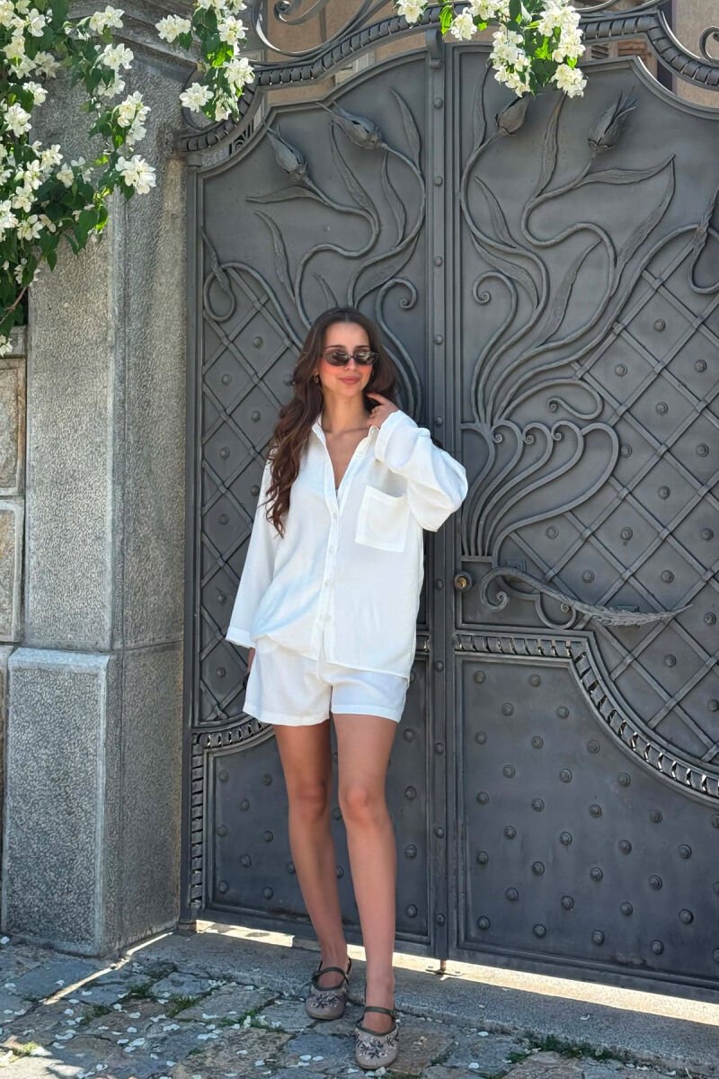 FRONT POCKET SHIRT + SHORTS WOMAN SET WHITE-E BARDHE - 2