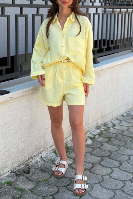 FRONT POCKET SHIRT + SHORTS WOMAN SET YELLOW/E VERDHE - 3