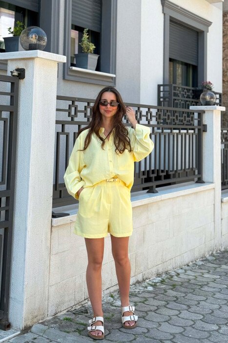 FRONT POCKET SHIRT + SHORTS WOMAN SET YELLOW/E VERDHE - 5