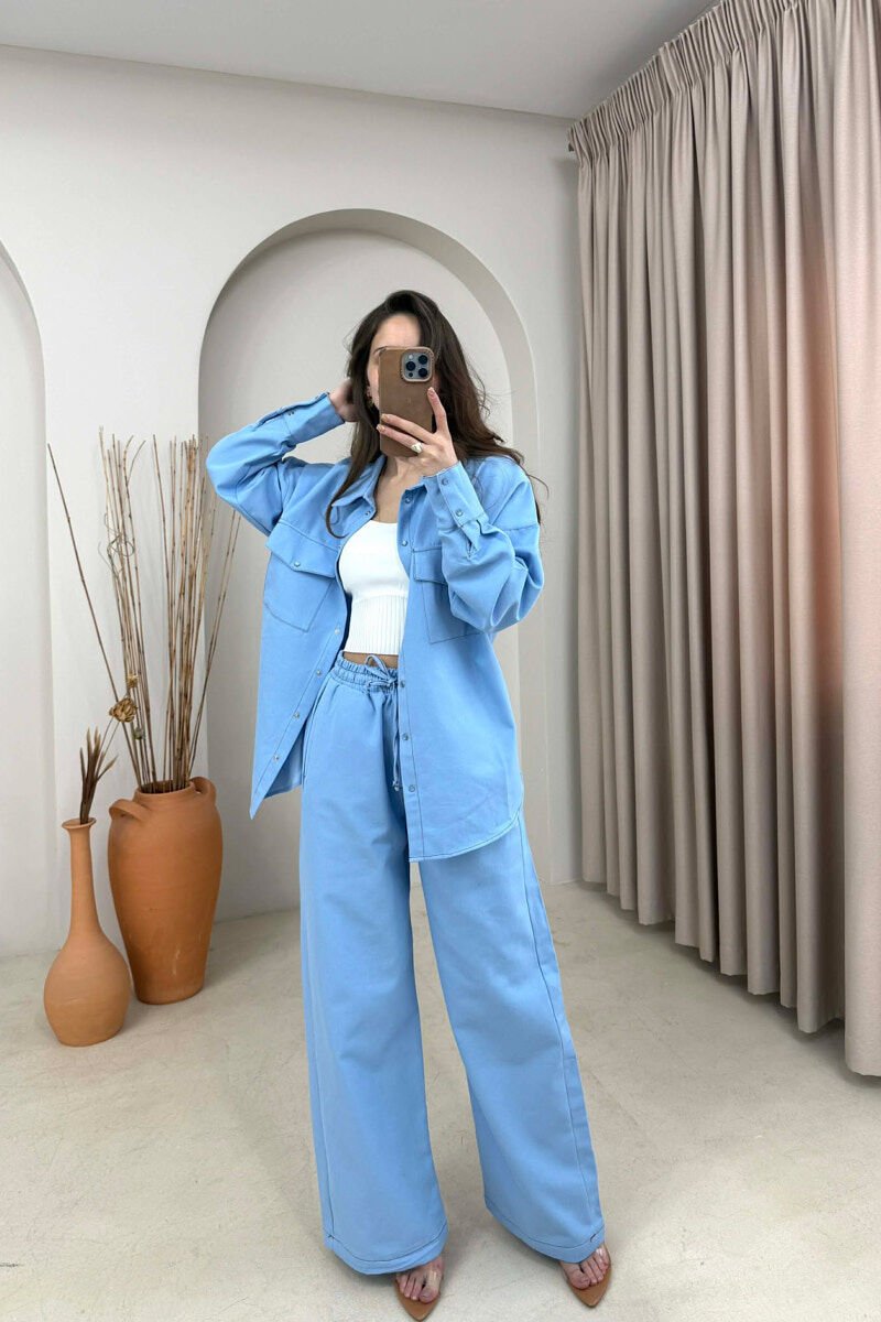 FRONT POCKET SHIRT + TROUSERS WOMAN SET BABY BLUE/BLU BY - 1