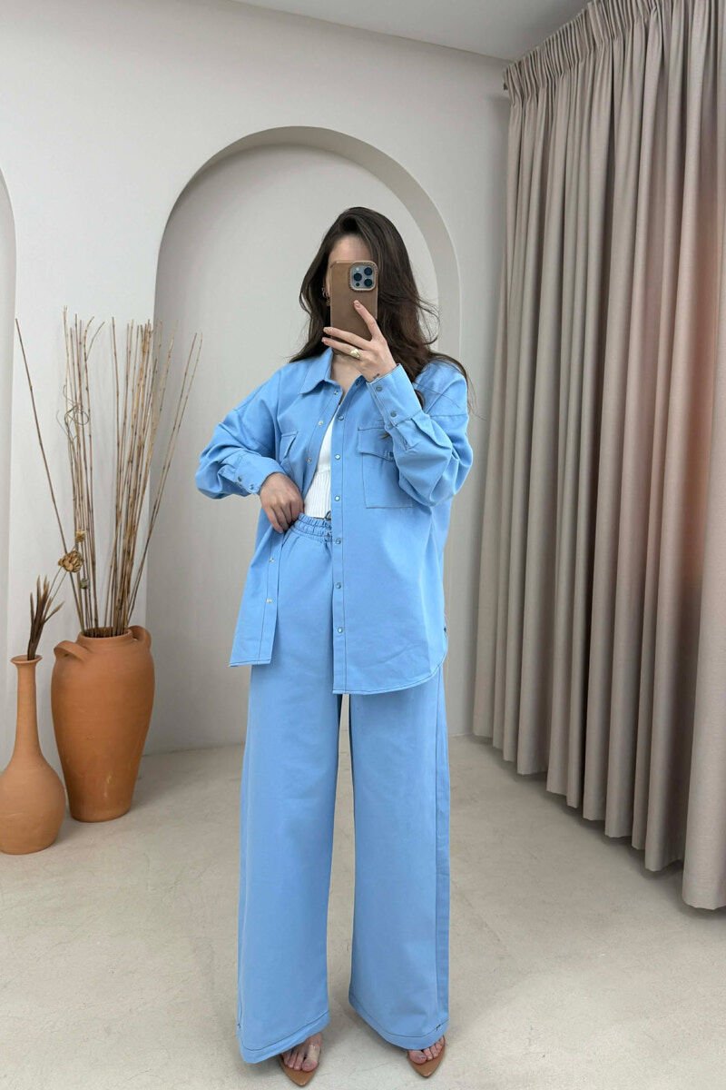 FRONT POCKET SHIRT + TROUSERS WOMAN SET BABY BLUE/BLU BY - 2