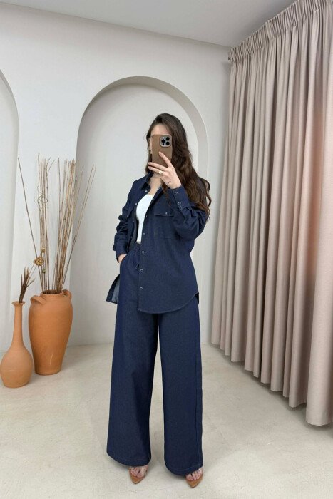 FRONT POCKET SHIRT + TROUSERS WOMAN SET BLUE/BLU 