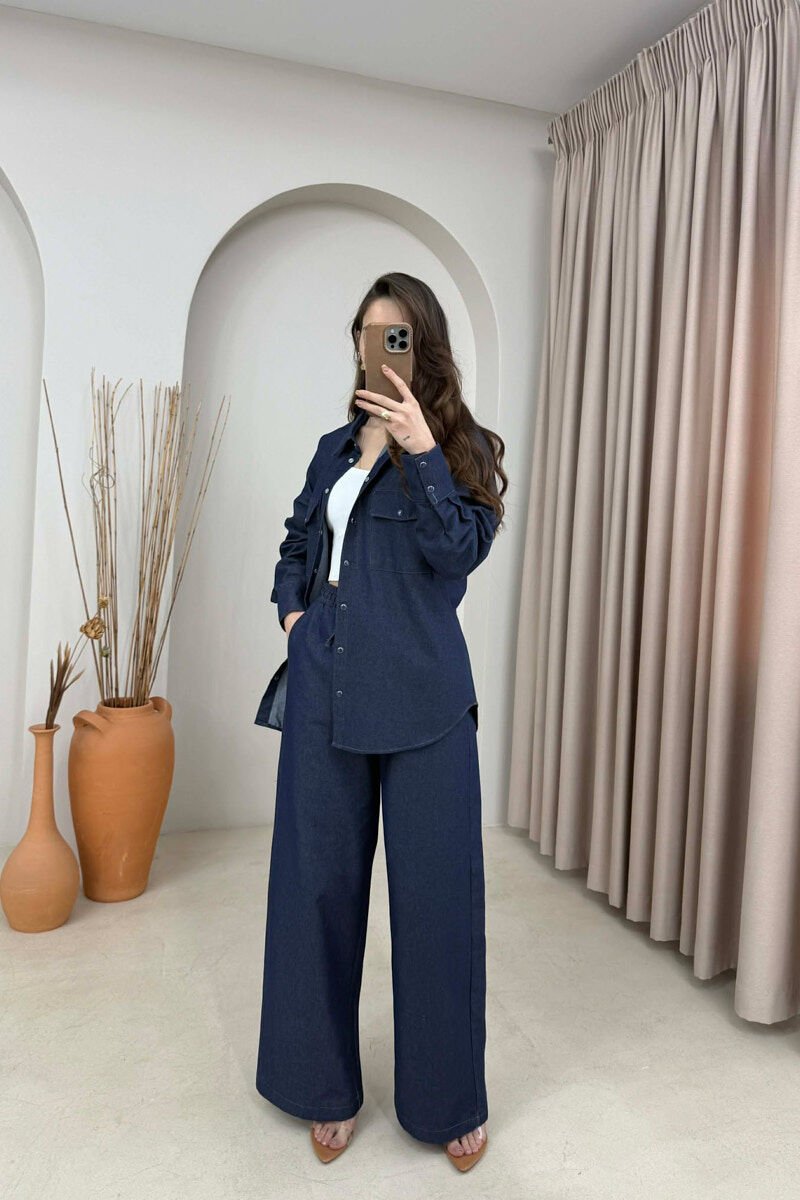 FRONT POCKET SHIRT + TROUSERS WOMAN SET BLUE/BLU - 1