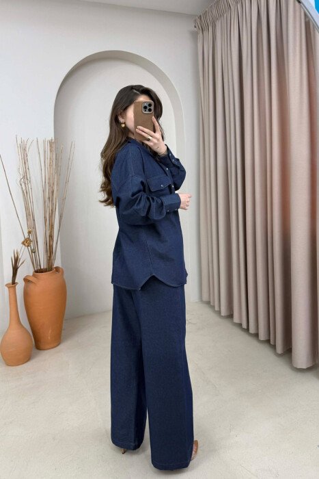 FRONT POCKET SHIRT + TROUSERS WOMAN SET BLUE/BLU - 4