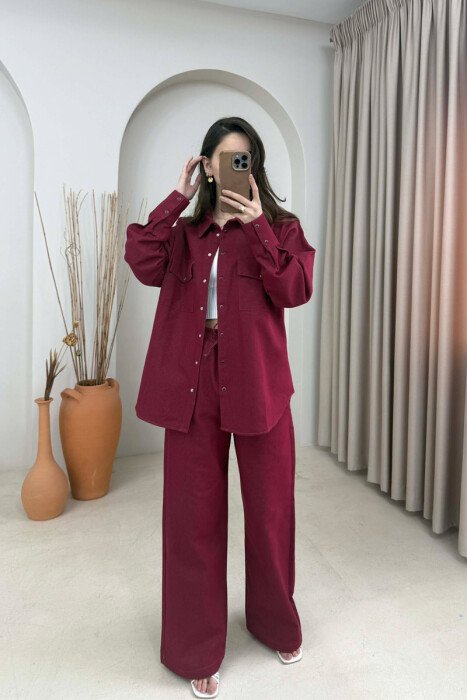 FRONT POCKET SHIRT + TROUSERS WOMAN SET BURGUNDY/VISHNJE 
