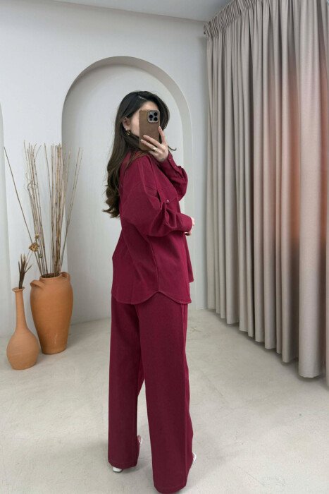 FRONT POCKET SHIRT + TROUSERS WOMAN SET BURGUNDY/VISHNJE - 4
