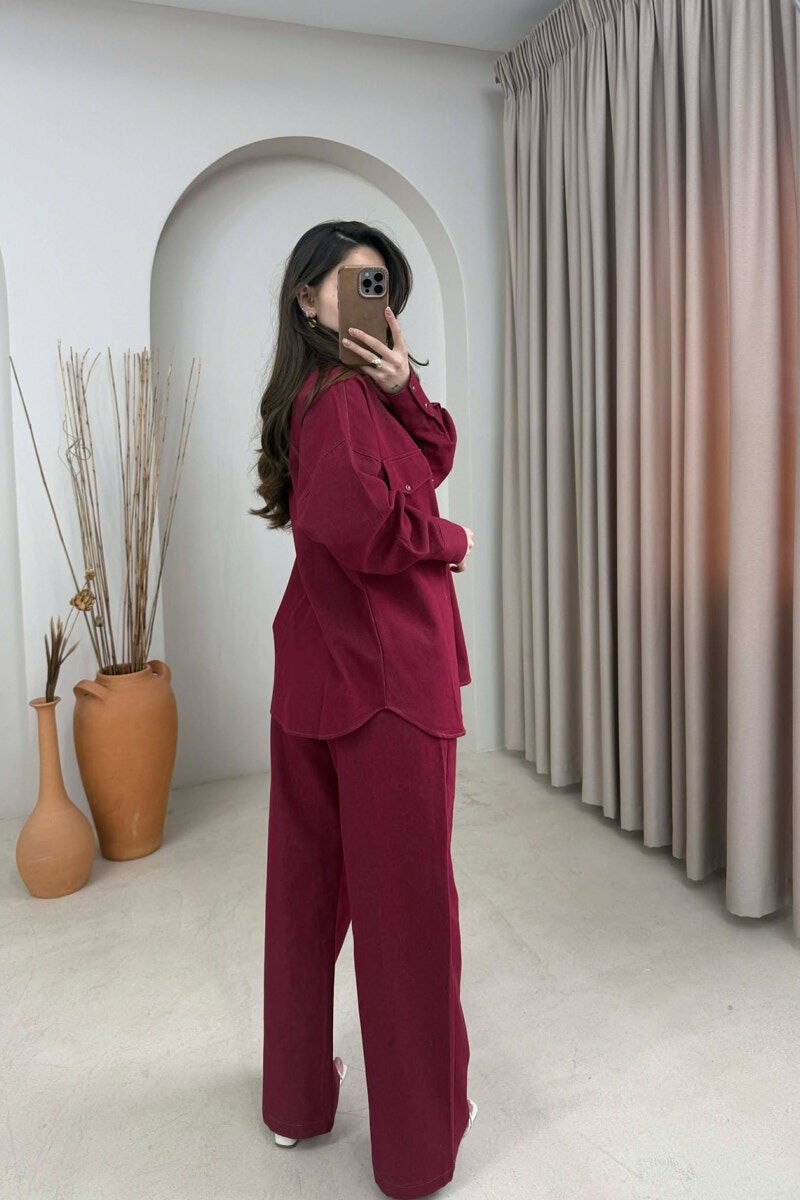 FRONT POCKET SHIRT + TROUSERS WOMAN SET BURGUNDY/VISHNJE - 4