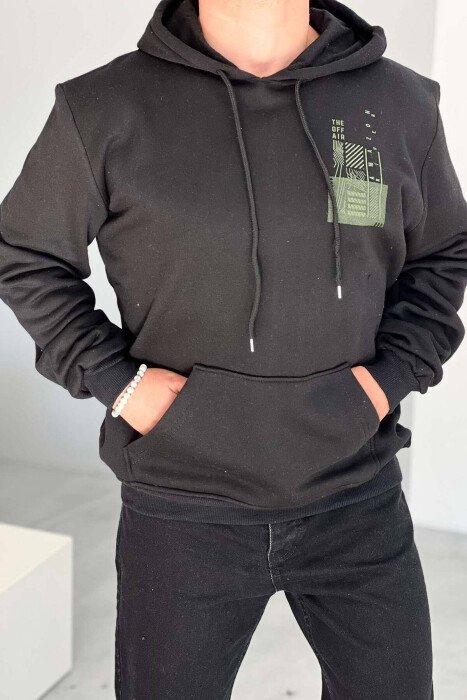 FRONT POCKET FLUFFY MEN HOODIE BLACK/ E ZEZE - KLAUDIO FASHION