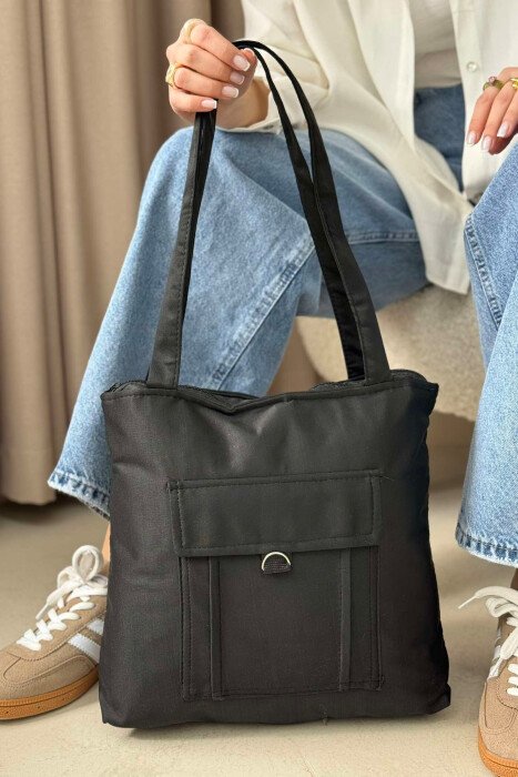 FRONT POCKET SIMPLE WOMEN BAG BLACK/ E ZEZE - 1