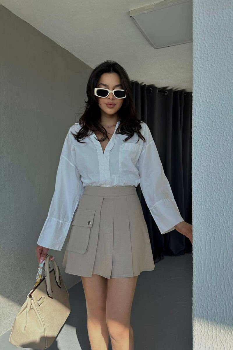 FRONT POCKET WAVING WOMEN SKIRT BEIGE/BEZHE - 2