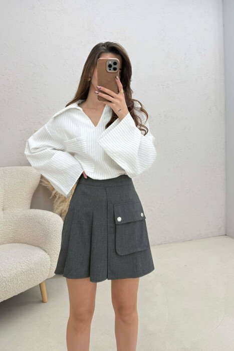 FRONT POCKET WAVING WOMEN SKIRT DARK GREY/GEE - 2