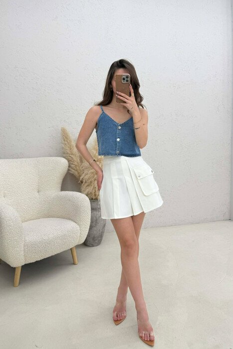 FRONT POCKET WAVING WOMEN SKIRT WHITE-E BARDHE - 2