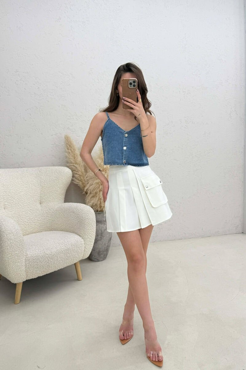 FRONT POCKET WAVING WOMEN SKIRT WHITE-E BARDHE - 2
