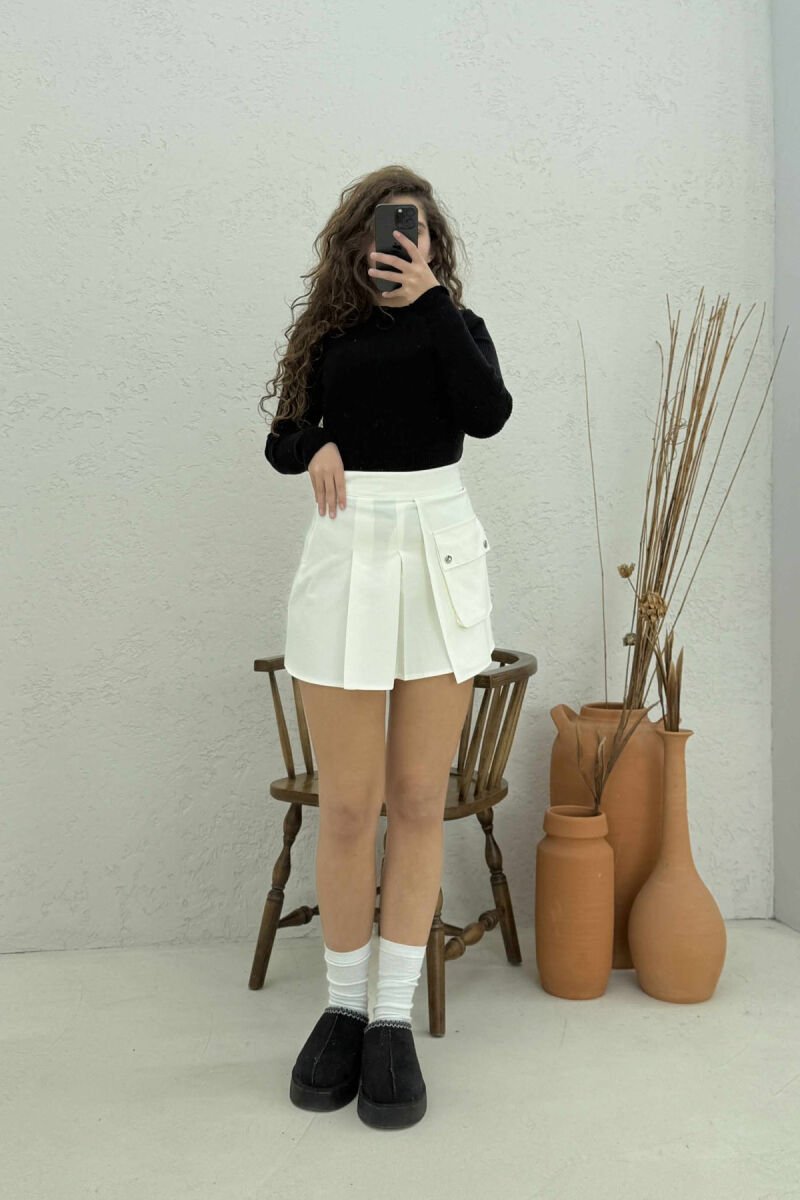 FRONT POCKET WAVING WOMEN SKIRT WHITE-E BARDHE - 7