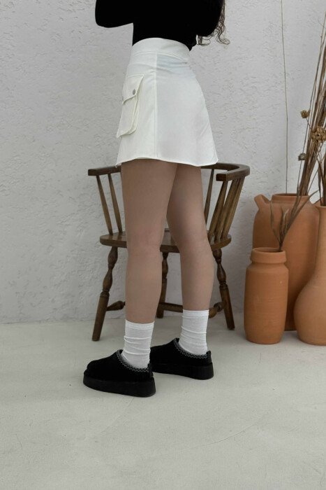 FRONT POCKET WAVING WOMEN SKIRT WHITE-E BARDHE - 8