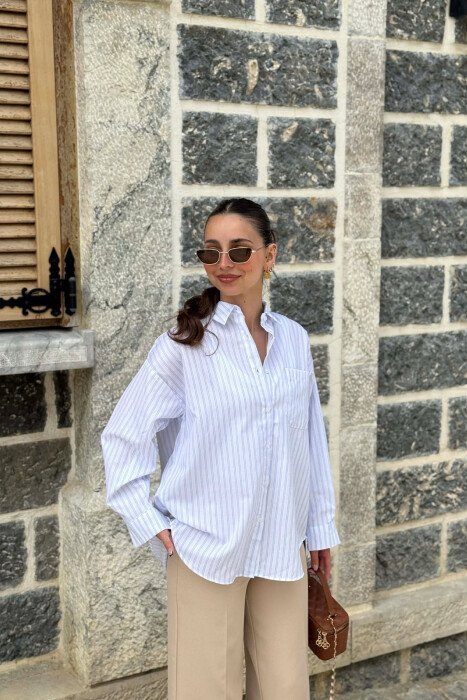 FRONT POCKET WOMAN SHIRT WHITE-E BARDHE - KLAUDIO FASHION