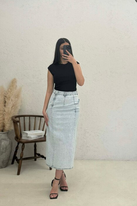 TWO POCKETS DENIM WOMEN SKIRT LIGHTBLUE/BZ - KLAUDIO FASHION