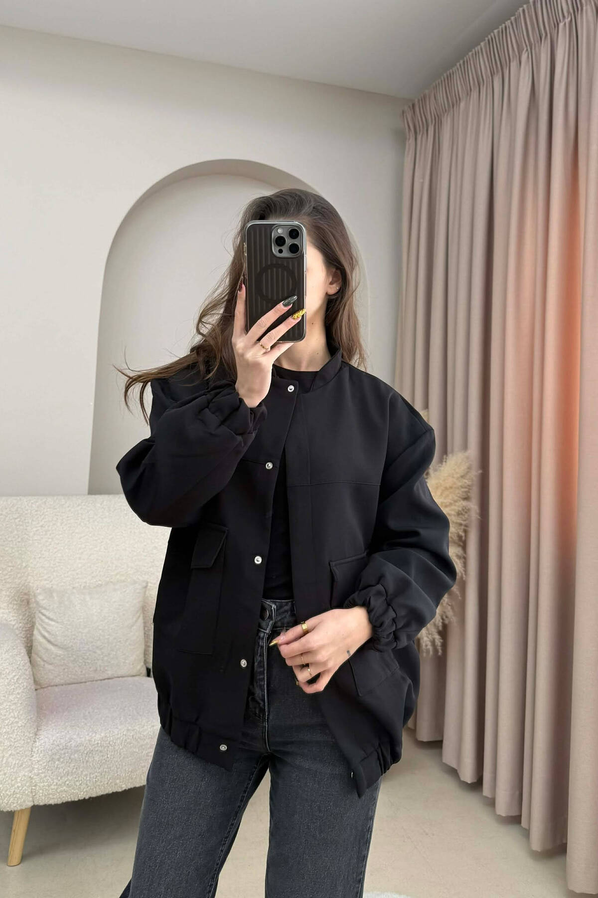 FRONT POCKETS DETAIL ONE COLOR WOMEN JACKET BLACK/ E ZEZE JACKETS ...