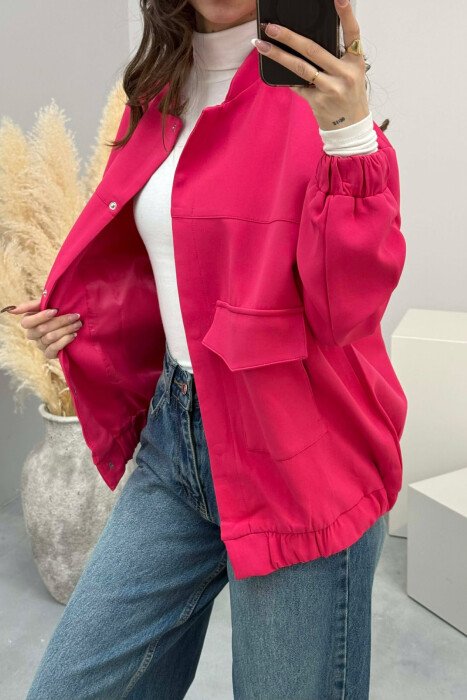 FRONT POCKETS DETAIL ONE COLOR WOMEN JACKET FUCHSIA/CIKLAMI - 3