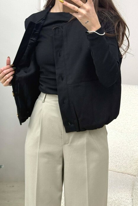 FRONT POCKETS DETAIL ONE COLOR WOMEN VEST BLACK/ E ZEZE - 1