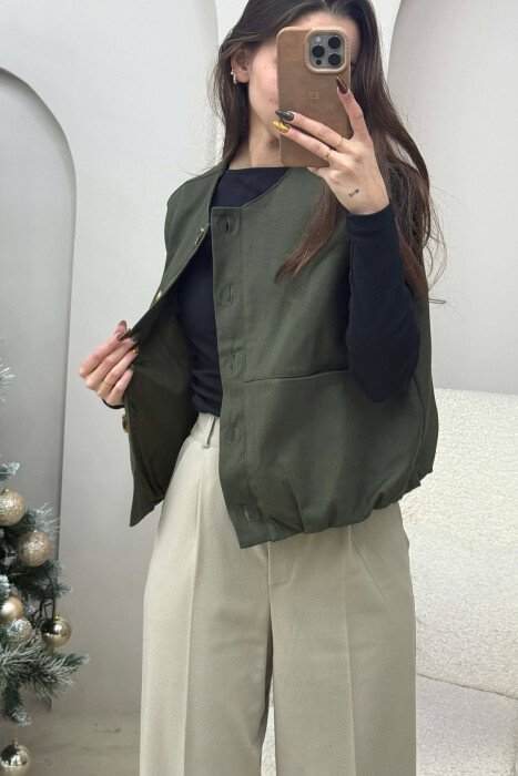 FRONT POCKETS DETAIL ONE COLOR WOMEN VEST GREEN/JESHILE 