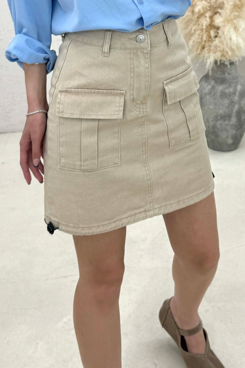 FRONT POCKETS DETAIL SHORT WOMEN SKIRT BEIGE/BEZHE - 2