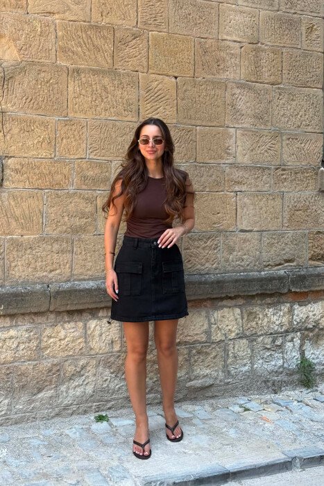 FRONT POCKETS DETAIL SHORT WOMEN SKIRT BLACK/ E ZEZE - 1