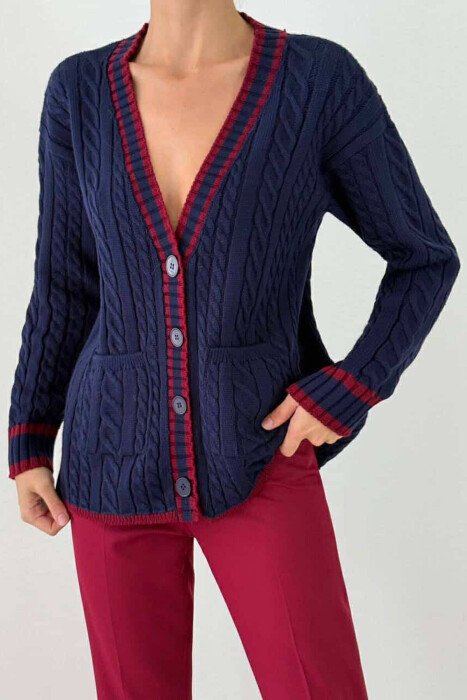 FRONT POCKETS KNITTED WOMEN CARDIGAN BLUE/BLU - KLAUDIO FASHION