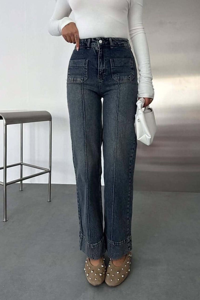 FRONT POCKETS ONE COLOR SIMPLE WOMEN JEANS LIGHTBLUE/BZ - 1