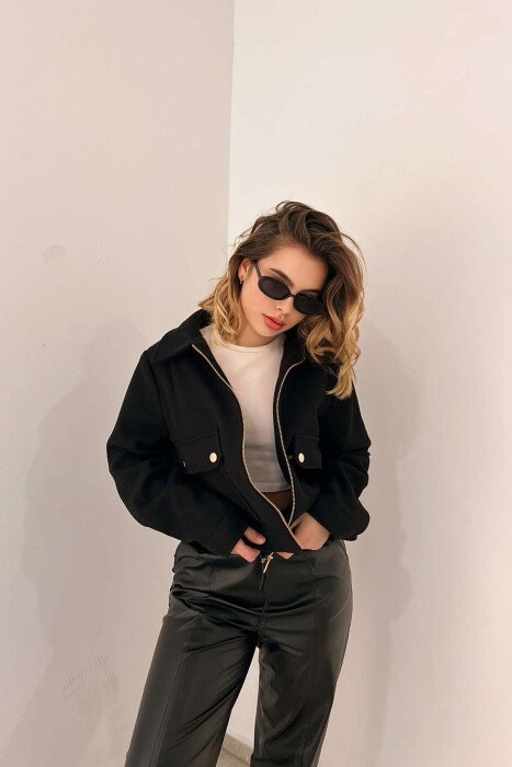 FRONT POCKETS SHORT WOMEN JACKET BLACK/ E ZEZE - 2