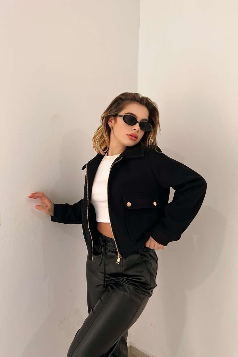 FRONT POCKETS SHORT WOMEN JACKET BLACK/ E ZEZE - 4