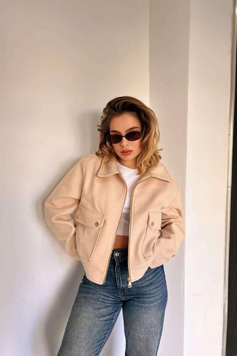 FRONT POCKETS SHORT WOMEN JACKET CREAM/KREM - 2