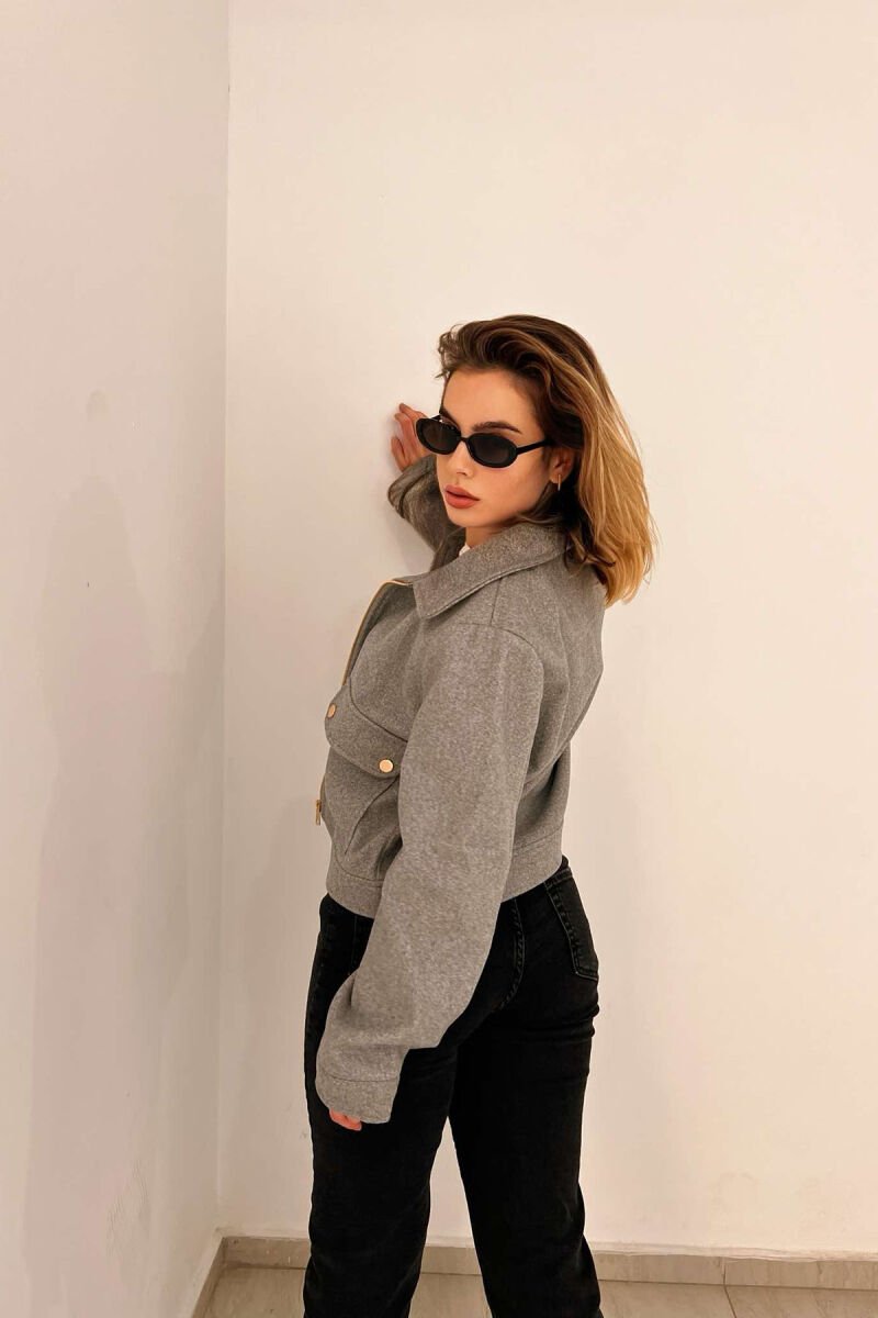 FRONT POCKETS SHORT WOMEN JACKET GREY/GRI - 2