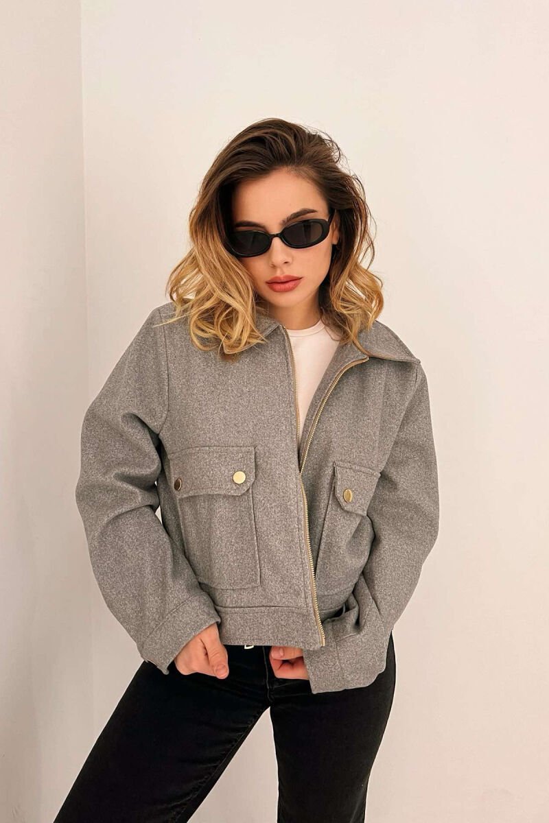 FRONT POCKETS SHORT WOMEN JACKET GREY/GRI - 3