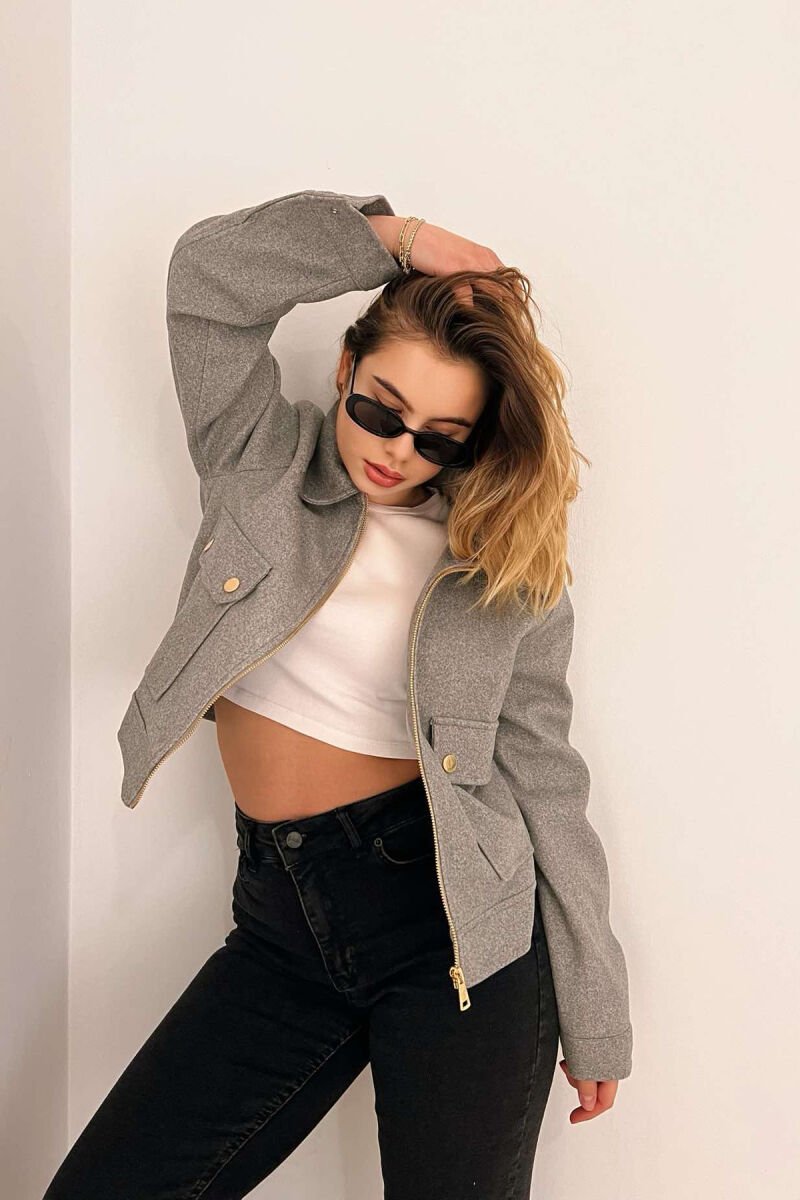 FRONT POCKETS SHORT WOMEN JACKET GREY/GRI - 4